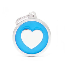 Load image into Gallery viewer, Classic Big Light Blue Circle with Heart ID Tag