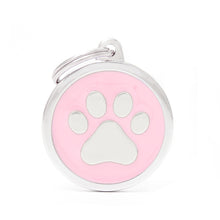 Load image into Gallery viewer, Classic Big Pink Circle with Paw ID Tag