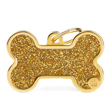 Load image into Gallery viewer, Shine XL Gold Glitter Bone ID Tag