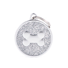 Load image into Gallery viewer, Shine Big Grey Glitter Bone Satin ID Tag