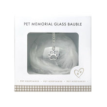 Load image into Gallery viewer, Pet Memorial Feather Filled Glass Bauble With Paw Print Charm