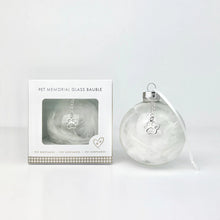 Load image into Gallery viewer, Pet Memorial Feather Filled Glass Bauble With Paw Print Charm