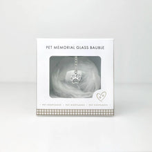 Load image into Gallery viewer, Pet Memorial Feather Filled Glass Bauble With Paw Print Charm