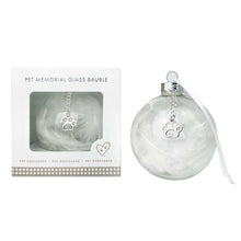 Load image into Gallery viewer, Pet Memorial Feather Filled Glass Bauble With Paw Print Charm