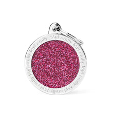 Load image into Gallery viewer, Shine Big Pink Glitter Circle ID Tag