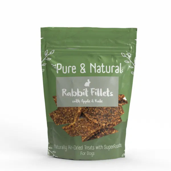 Pure & Natural Air Dried Rabbit Fillets Treats with Apple & Kale 100g