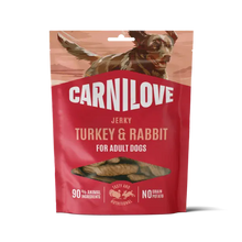 Load image into Gallery viewer, NEW TURKEY &amp; RABBIT JERKY DOG TREATS 100g
