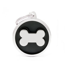 Load image into Gallery viewer, Classic Big Black Circle with Bone ID Tag
