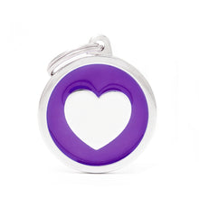 Load image into Gallery viewer, Classic Big Purple Circle with Heart ID Tag
