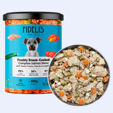 Load image into Gallery viewer, Salmon with Sweet Potato, Peas and Courgette 400g
