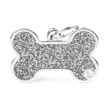 Load image into Gallery viewer, Shine XL Grey Glitter Bone ID Tag
