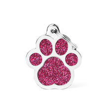 Load image into Gallery viewer, Shine Big Pink Glitter Paw ID Tag

