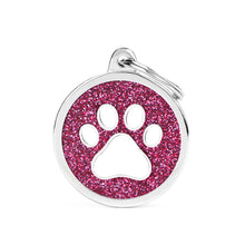 Load image into Gallery viewer, Shine Big Pink Glitter Circle White Paw ID Tag
