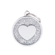 Load image into Gallery viewer, Shine Big Grey Glitter Heart Satin ID Tag
