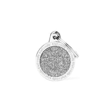 Load image into Gallery viewer, Shine Small Grey Glitter Circle ID Tag
