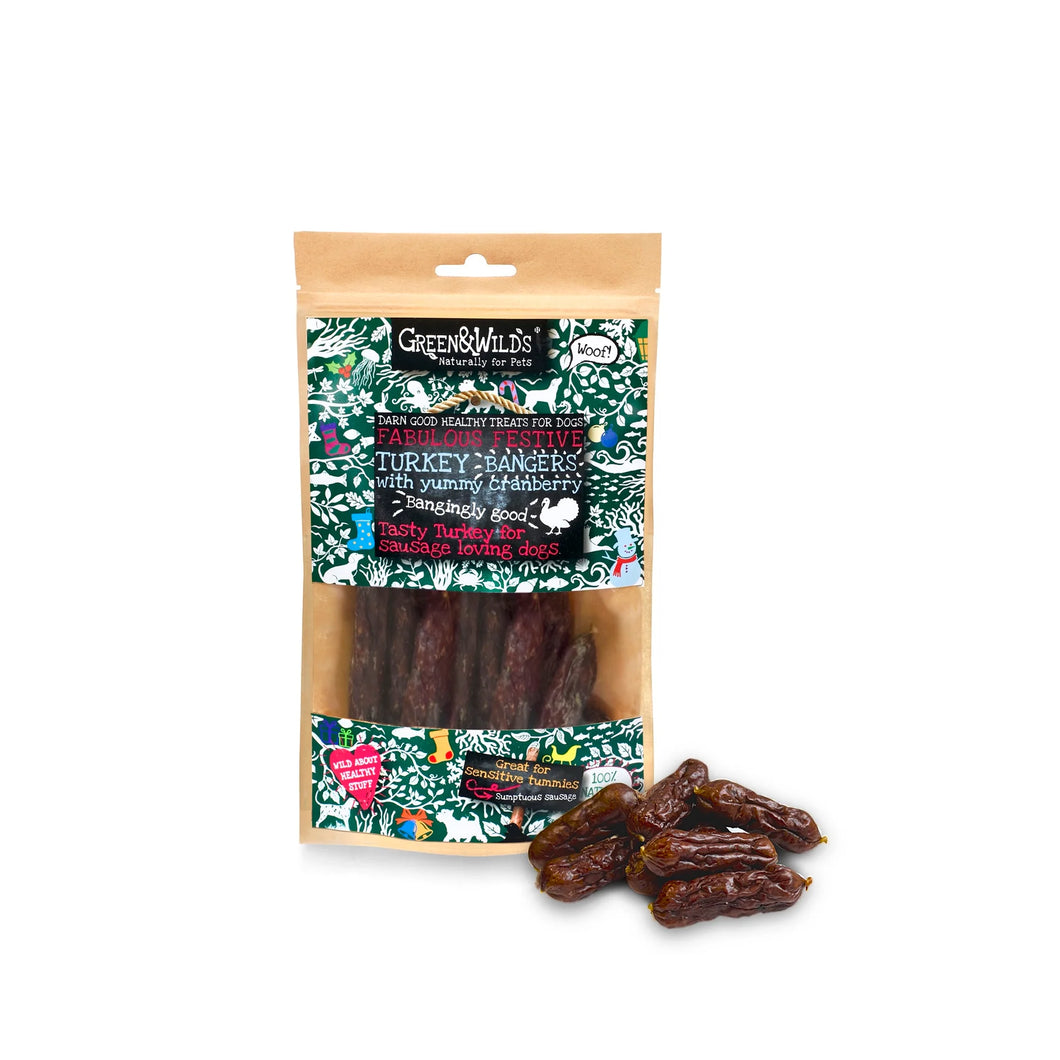 Green & Wilds Turkey & Cranberry Christmas Bangers 75g