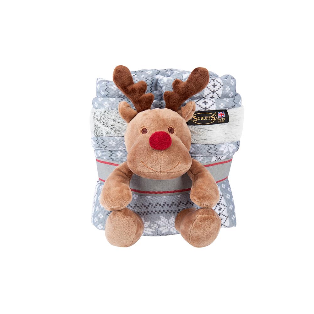 Santa Paws Blanket & Reindeer Gift Set - Grey